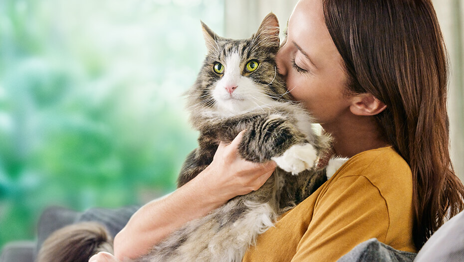 Woman cuddling cat